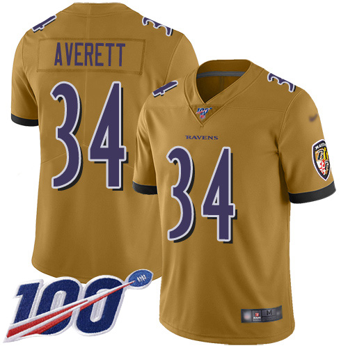 Baltimore Ravens Limited Gold Men Anthony Averett Jersey NFL Football #34 100th Season Inverted Legend->youth nfl jersey->Youth Jersey